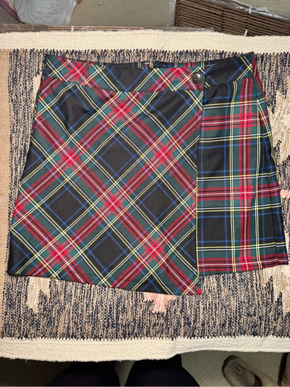 Almost Famous Plaid Wrap Mini Skirt in Red, Green, Black and Blue